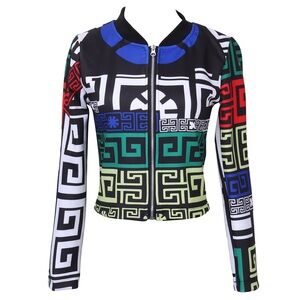 Japanese Vintag Rare Full Print Zipper Up Crop Jacket